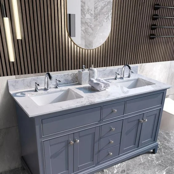 European Style Bathroom Cabinet Drawers Solid Wood Double Sink Sintered Stone Countertop Frame Mirror Bath Vanity Home Furniture