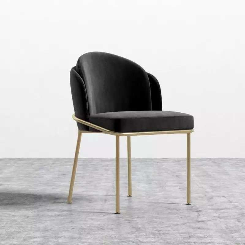 Nordic Vintage Style Metal Leg Blue Velvet Comfortable Padded Backrest Restaurant Furniture Dining Room Chairs