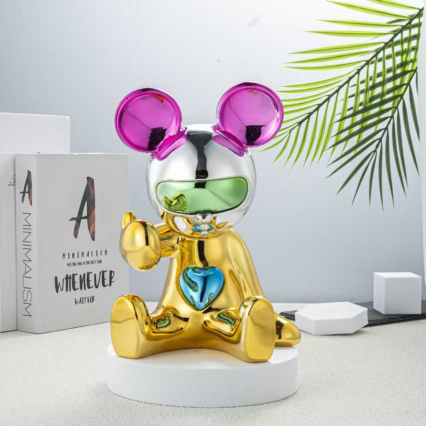 Guangdong Modern Art Decor Cartoon Figure Resin Bear Brick Statue Small Ornament Creative Fiberglass Resin Sculptures Abstract Hotel Office Home Decoration