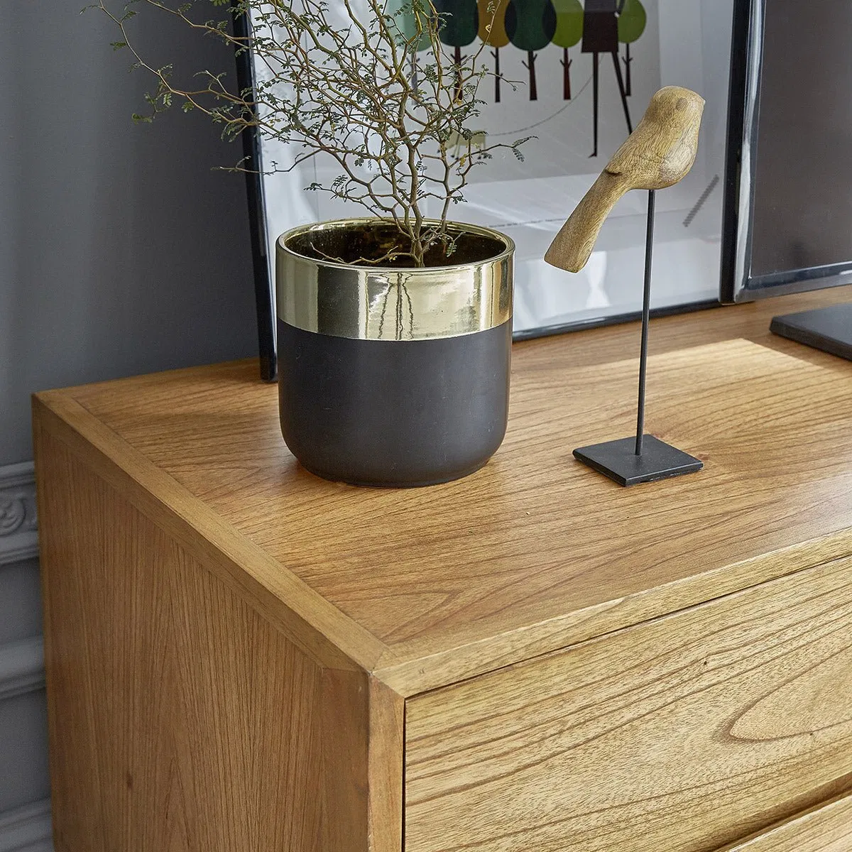 Classic Homey Solid Wood TV Stand with Metal Frame &amp; Multi - Drawer Storage Cabinet for Family Room or Bedroom