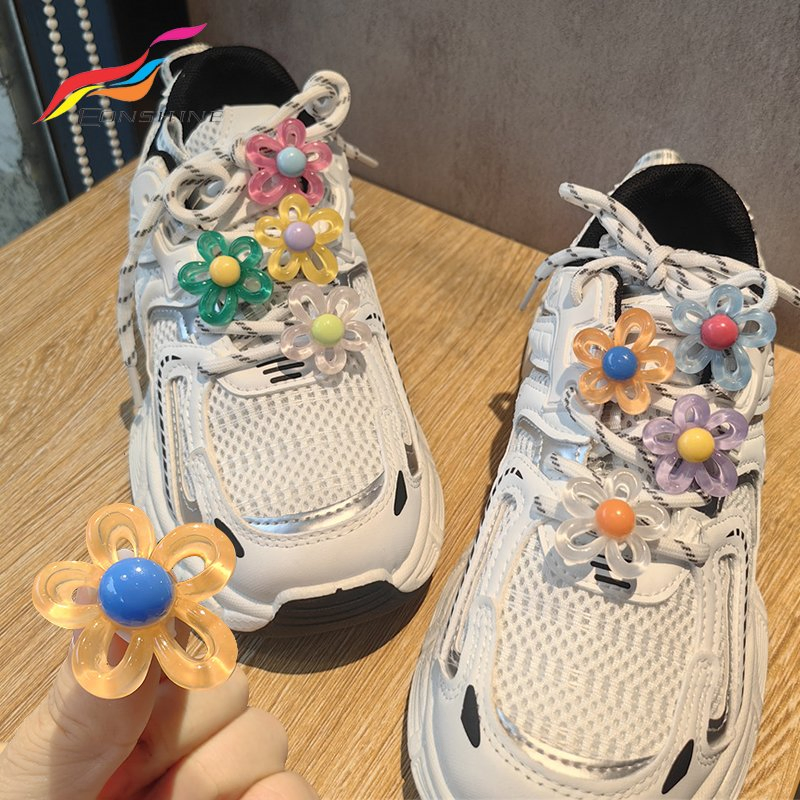 Dopamine Color Hard Plastic Hollow Flower Shoelace Buckle Decorative Shoe Accessory for Girls