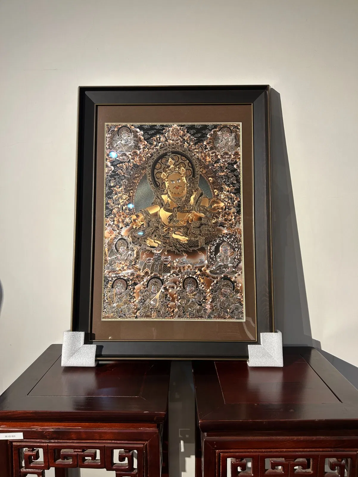 Intaglio Carved Black &amp; Gold Thangka Wall Art Home Decoration
