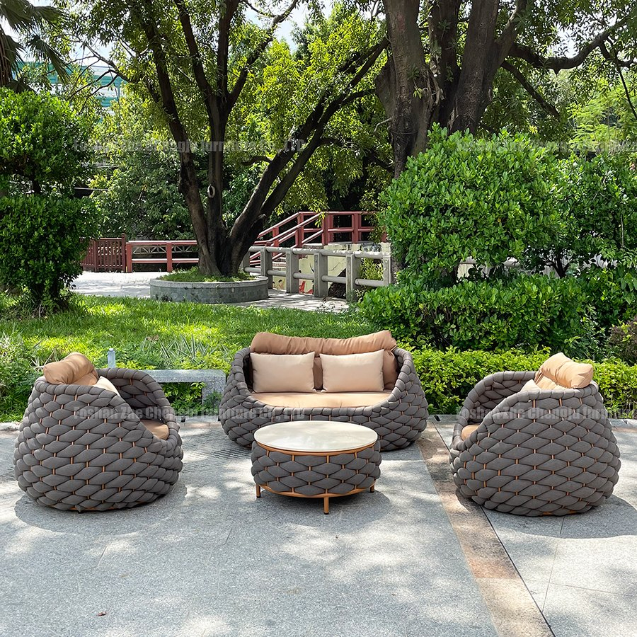 Popular Modern Balcony Hotel Lounge Chair Patio Aluminum Furniture Outdoor Garden Egg-Shaped Rope Sofa