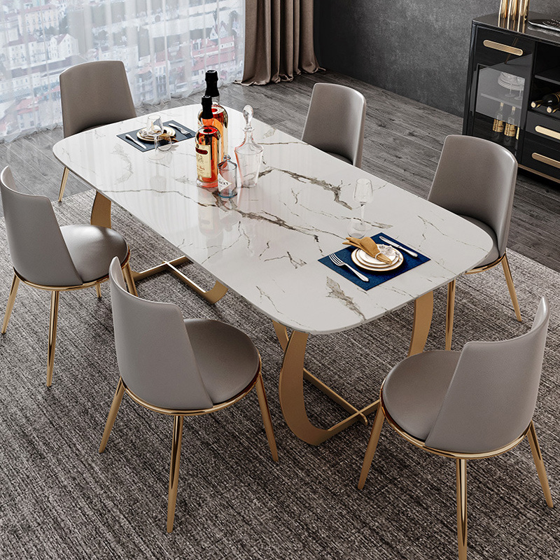 Golden Stainless Steel Leg Italian Luxury Marble Top 12 Seater Dining Table Set Dining Room Furniture