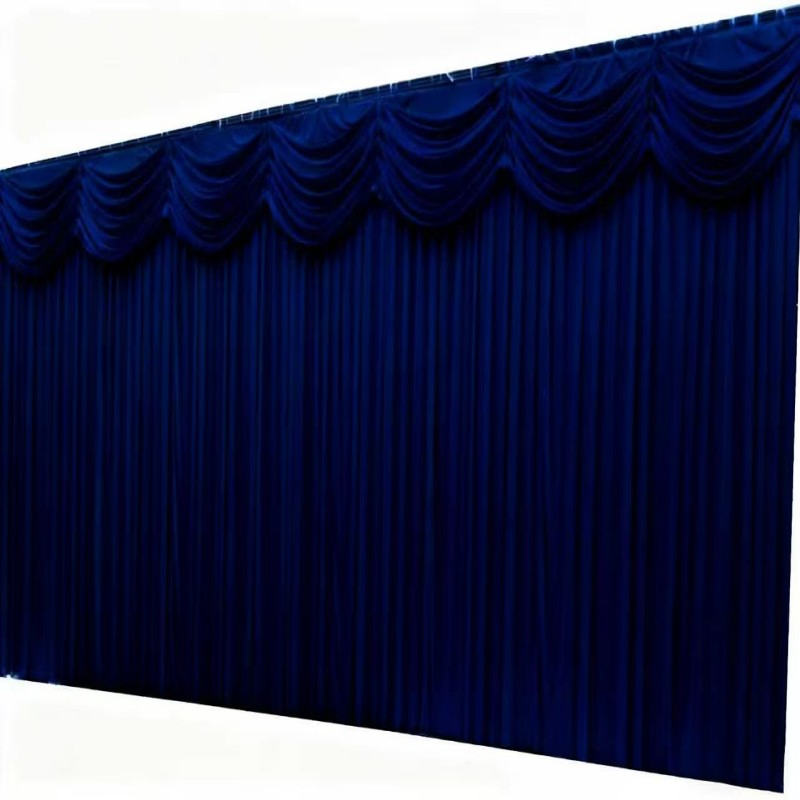 Theater&Auditorium Custom Flame-Retardant Dark Blue Stage Curtain with Swags Velvet Backdrop Curtain/Drape