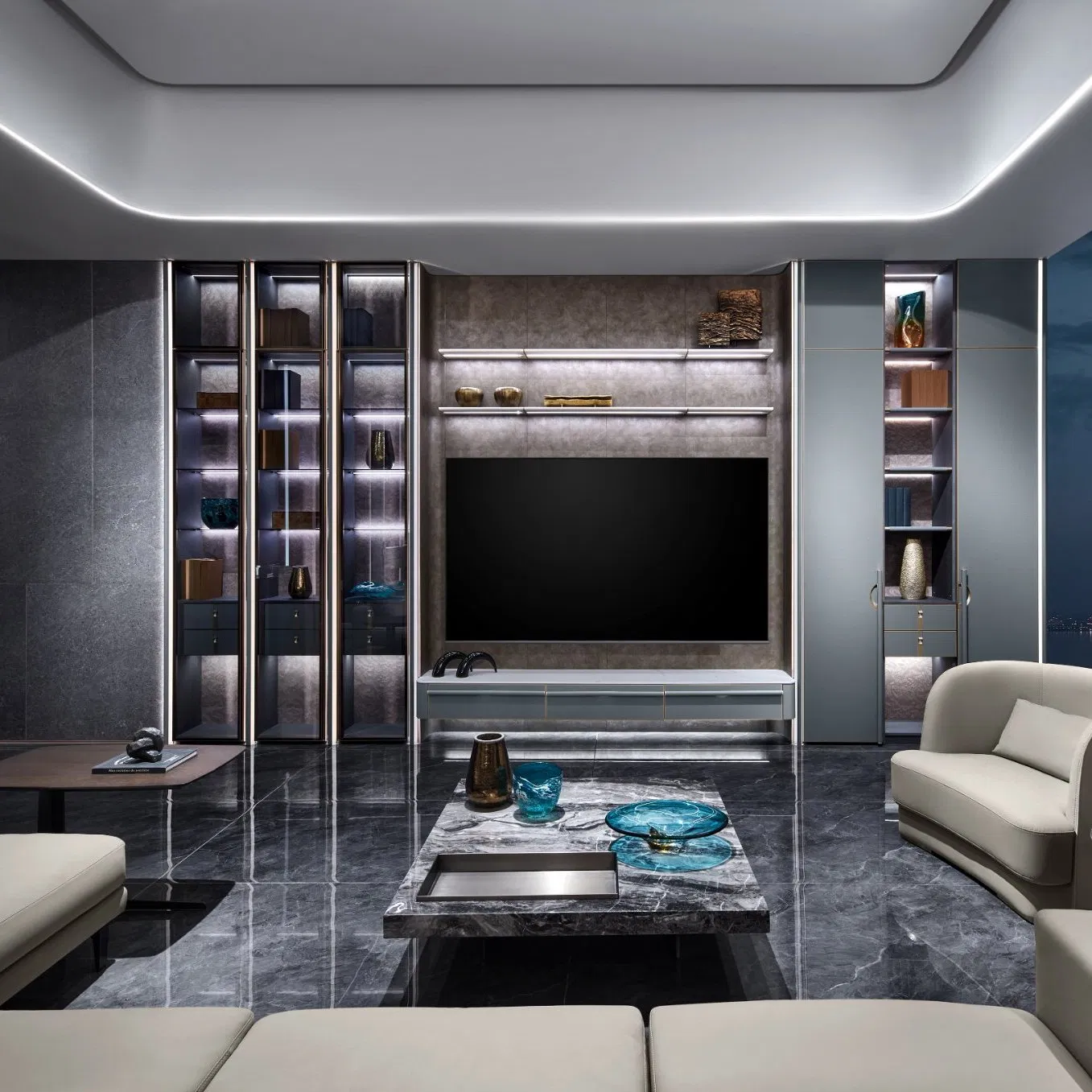 Eastern Aristocratic Traditional Luxury Leather Pattern Baking Paint Acrylic Wooden Kitchen Livingroom Wood Morden Home Furniture