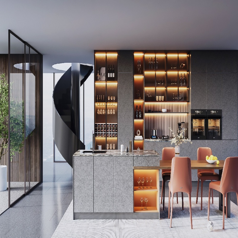 Modern Simple Design Laminated Plywood Kitchen Cabinet Furniture Guangzhou Manufacturer Wholesale