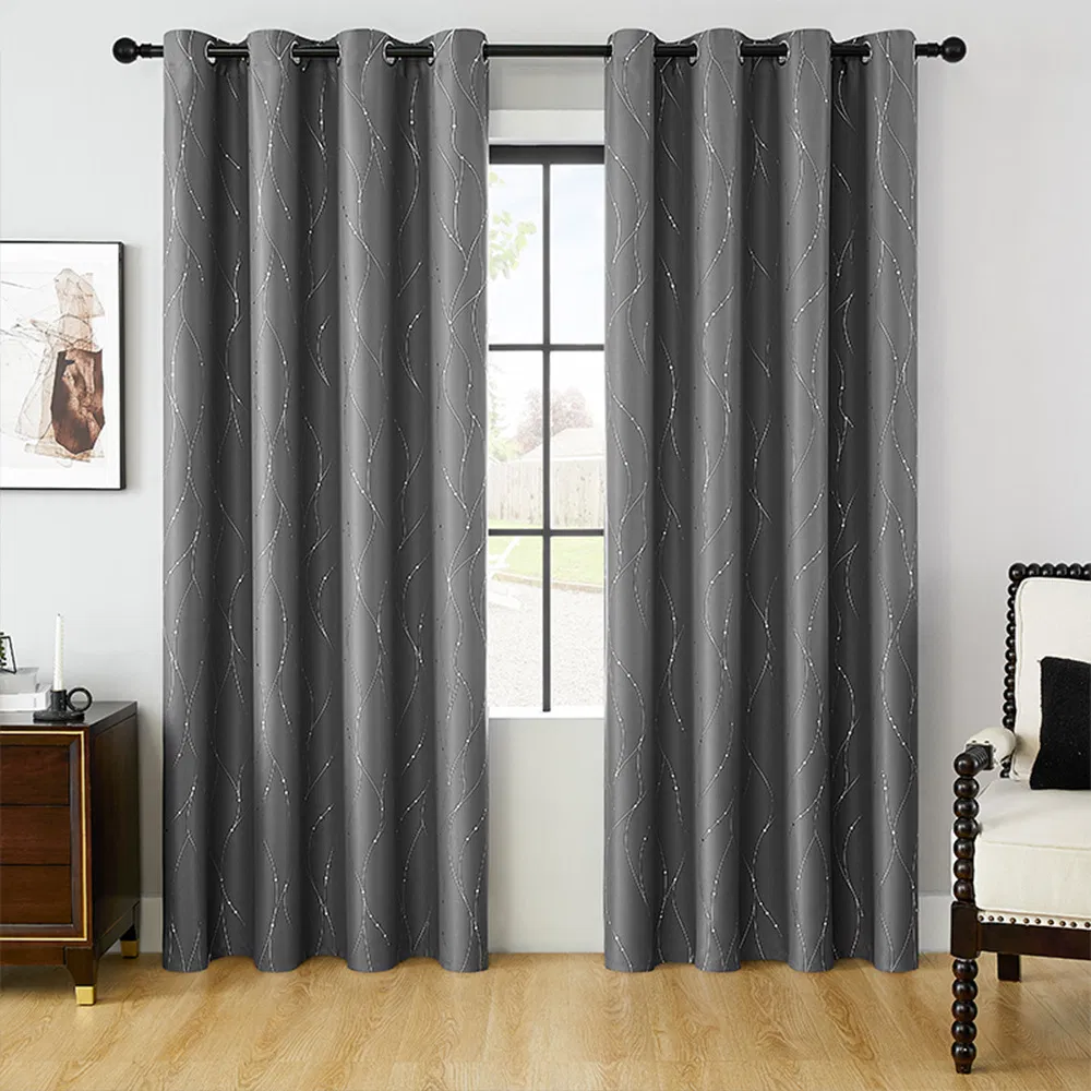Xinlan Foil Print Polyester Top Grommet Blackout Window Curtain Drapes for Living Room