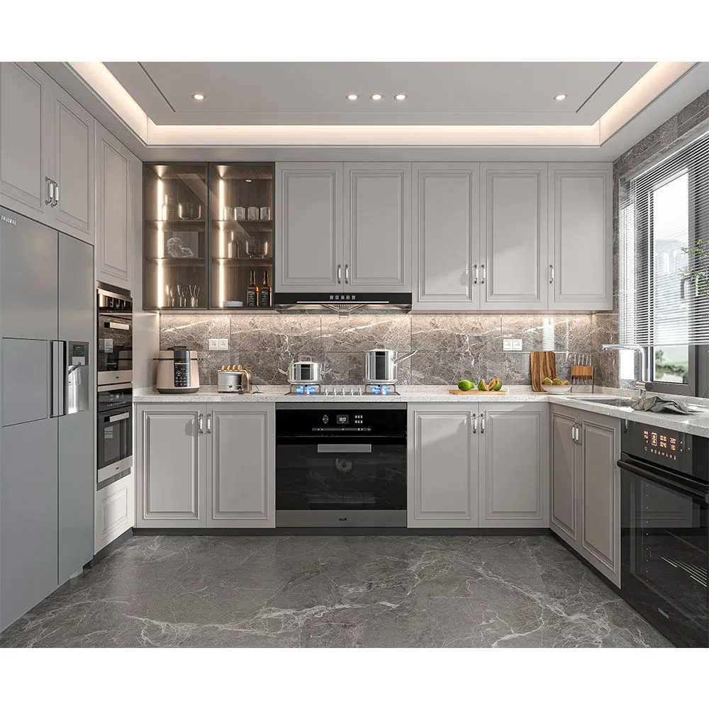 Lacquer White Kitchen Cabinet Set U Shape Apartment Design Plywood Kitchen Furniture with Wall Pantry Cupboard