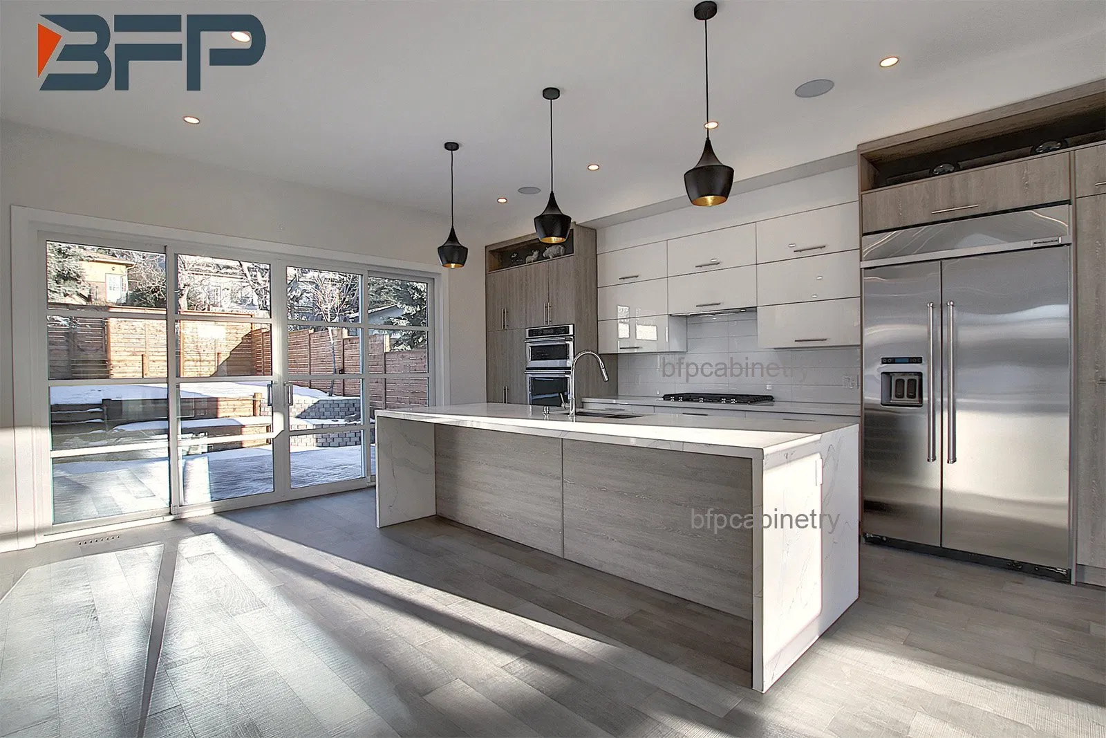 White Glossy Modern Island Style Kitchen Customized Furniture