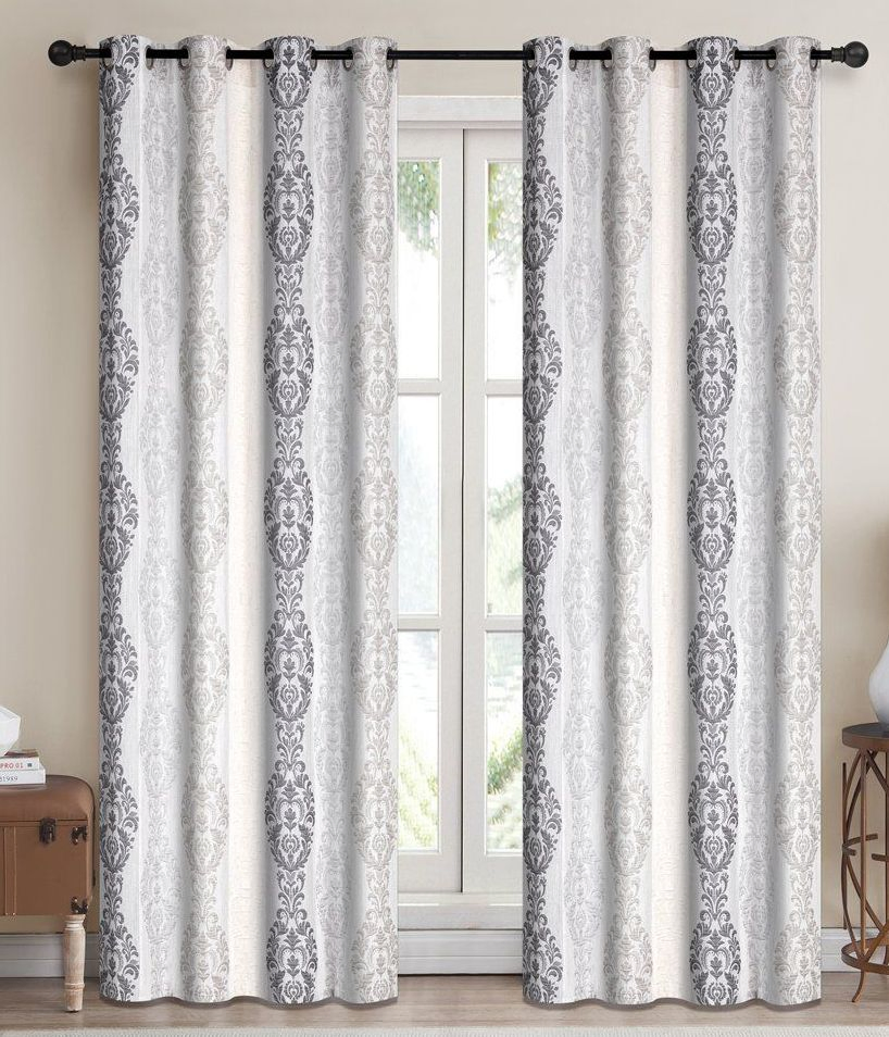 Elegant Damask Fabric Curtains and Drapes Design for Living Room