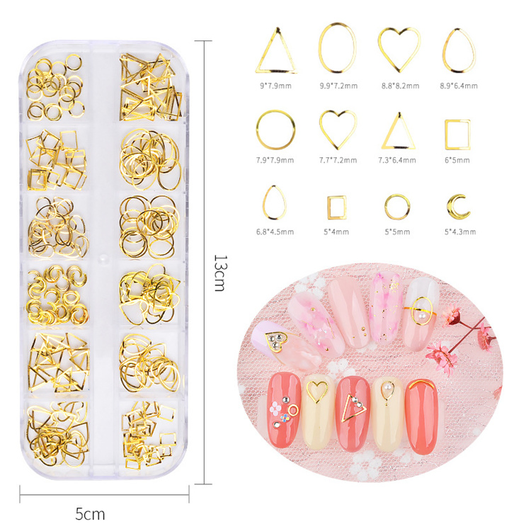 3D Metal Cutout Nail Rivets Oval Triangle Square Multi Shape Nail Art DIY Decorative Accessories, for Nail Art Design Kit