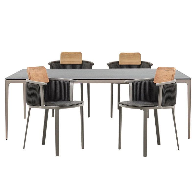 Aluminum Table Top Texture Chair 6 Person Outdoor Garden Dining Furniture Set