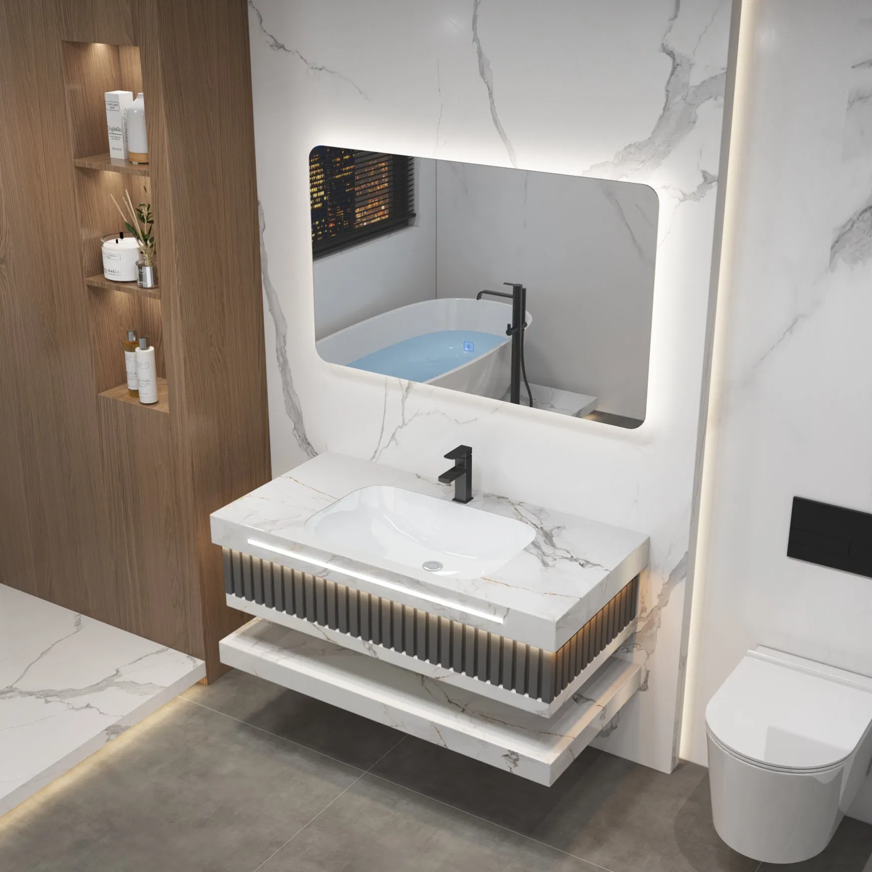 Bath Sanitary Ware LED Light Smart Mirror Floating Bath Vanity Sink Bathroom Furniture