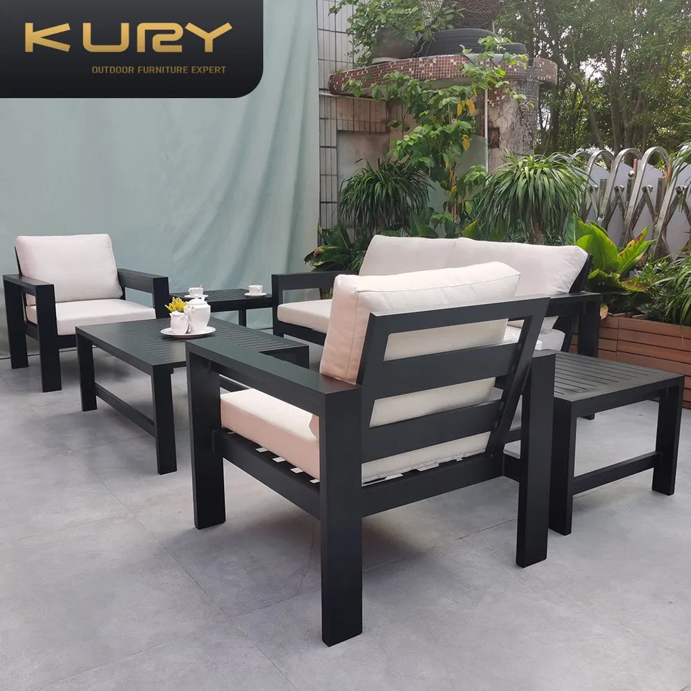 Garden Sofas Outdoor Wicker Patio Furniture Sets Waterproof Cafe Table and Chairs Lounge Rattan Aluminium Garden Sofa Sets
