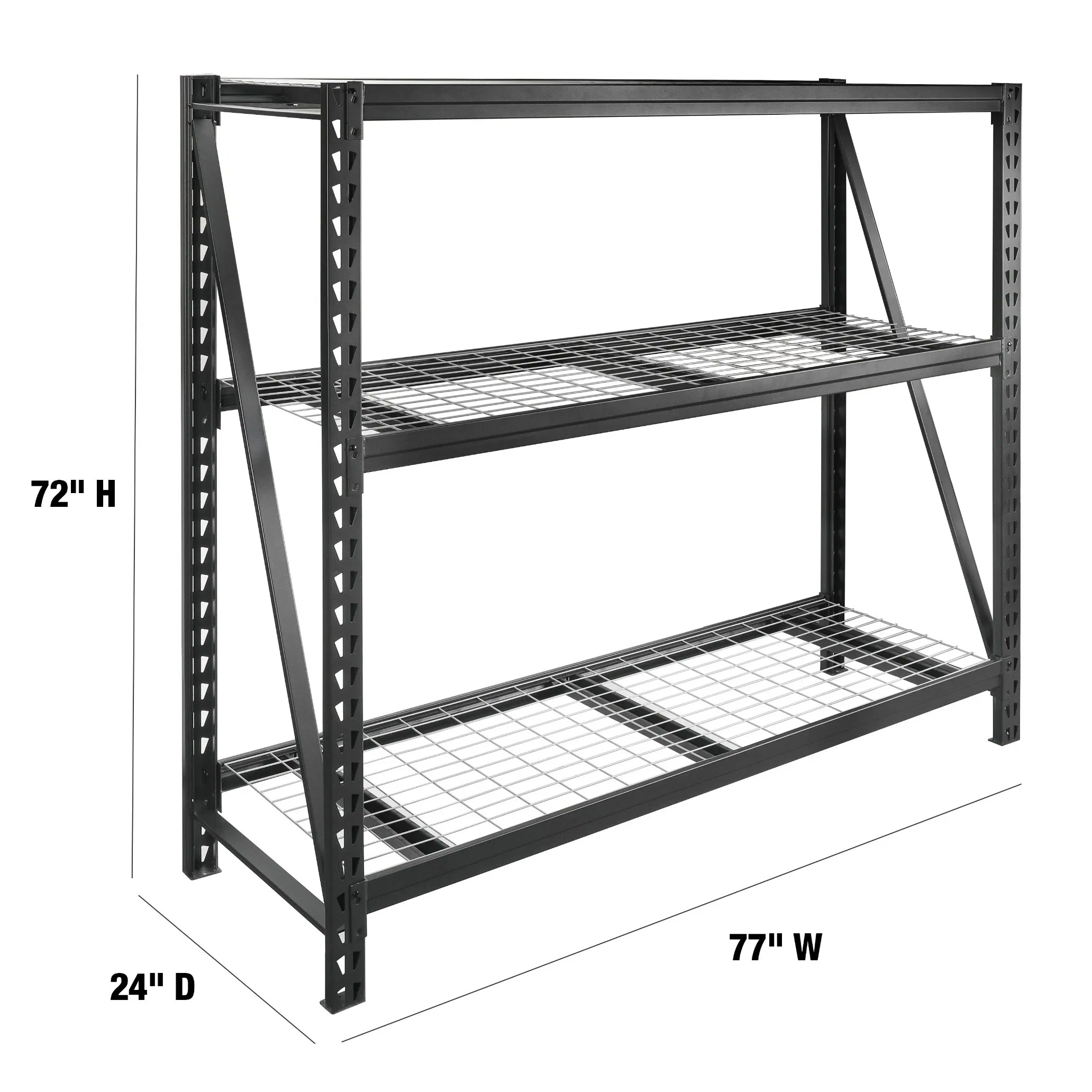 Steel 3-Tier Storage Shelf Unit 72-Inch-H X 77-Inch-W X 24-Inch-D, 6000lb Total Capacity, Black