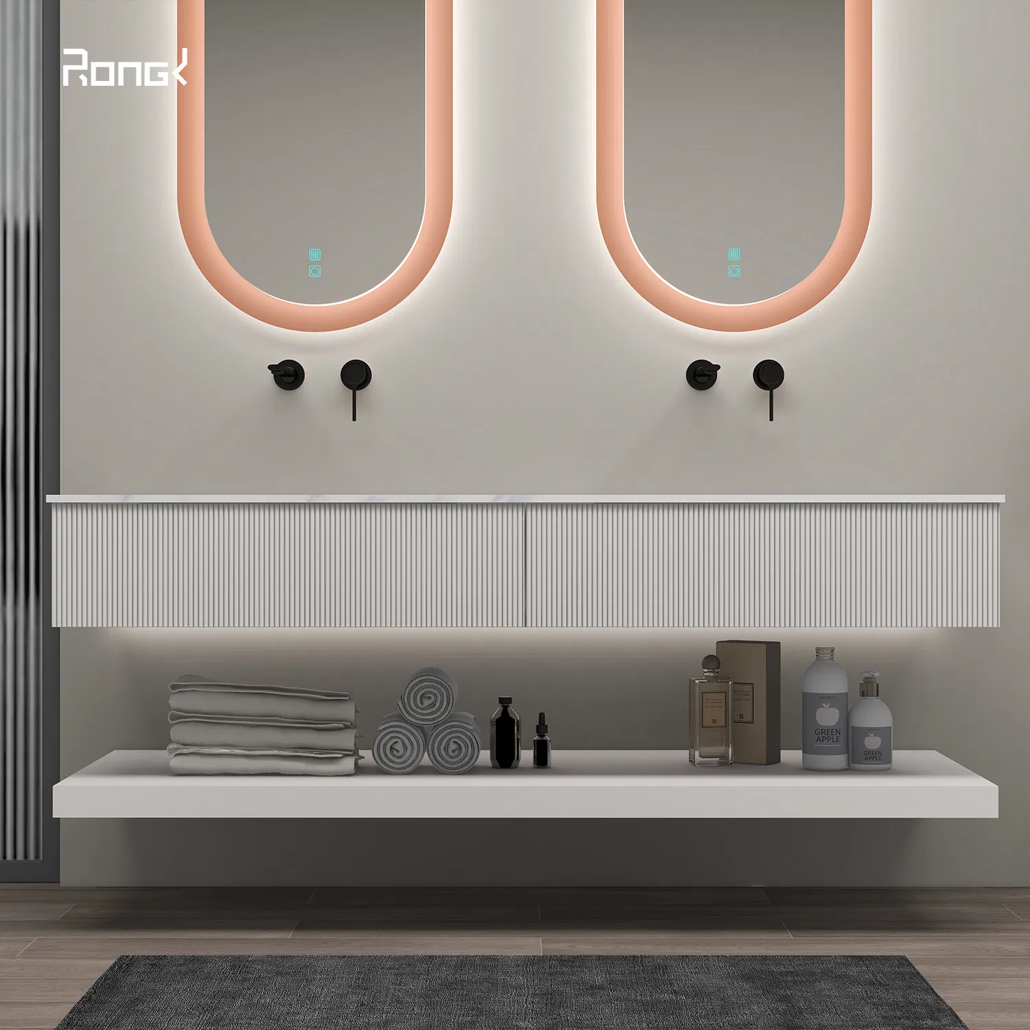 Luxury Design Floating Bathroom Vanity Supplier Mirror Cabinet Modern MDF Wall Mounted Waterproof Vanity Cabinet Fashionable Bathroom Furniture for Modern Homes