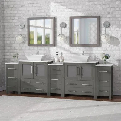 European Style Bathroom Cabinet Drawers Solid Wood Double Sink Sintered Stone Countertop Frame Mirror Bath Vanity Home Furniture