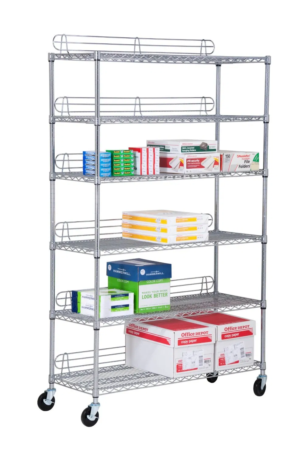 Factory Custom Adjustable Storage Rack 6 Tiers Rolling Heavy Duty Shelving Unit with Shelf Ledges