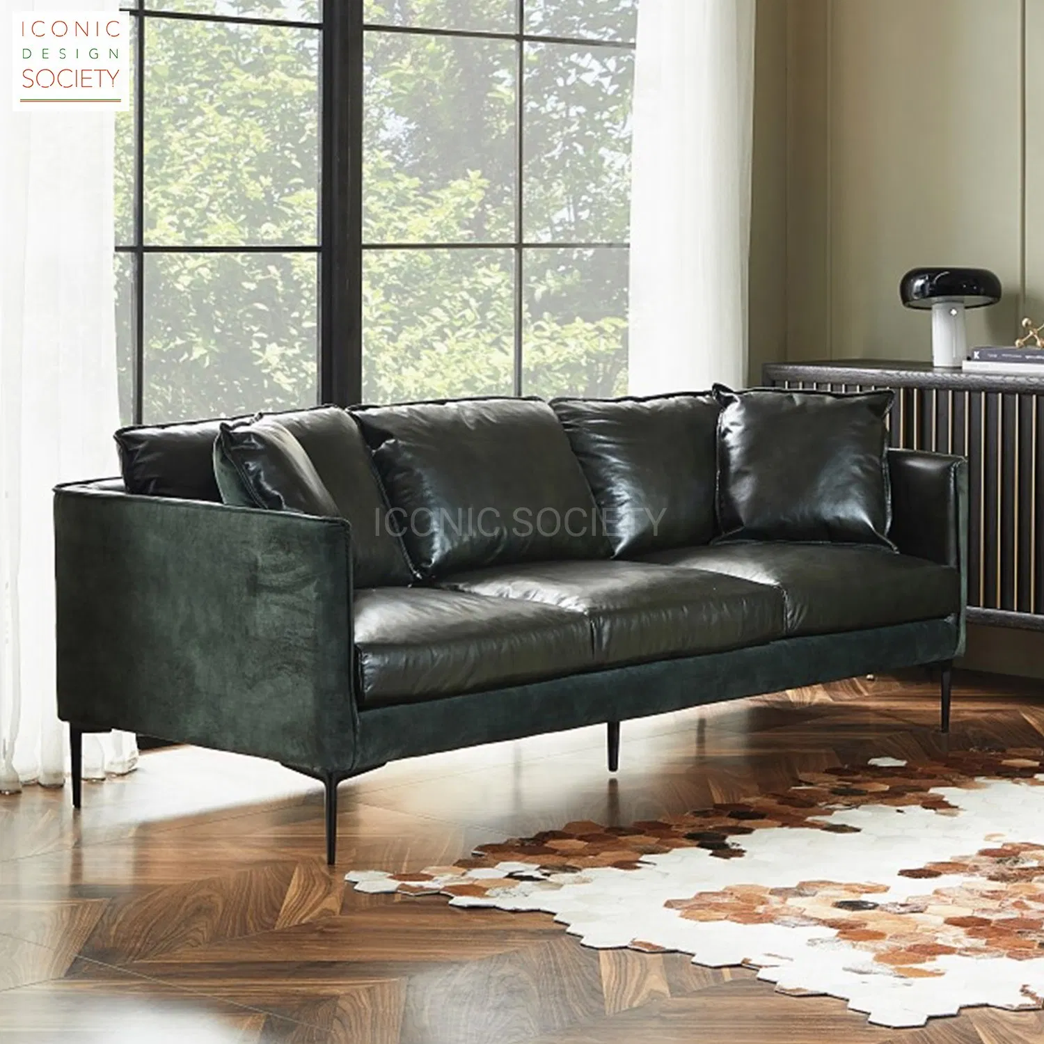 Living Room Furniture Hotel Iron Legs Leisure Couch Sets Velvet Fabric Genuine Leather Sofa Set Home Furniture