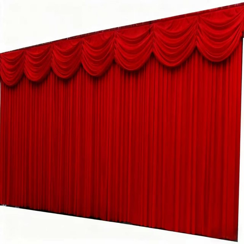 Theater&Auditorium Custom Flame-Retardant Dark Blue Stage Curtain with Swags Velvet Backdrop Curtain/Drape