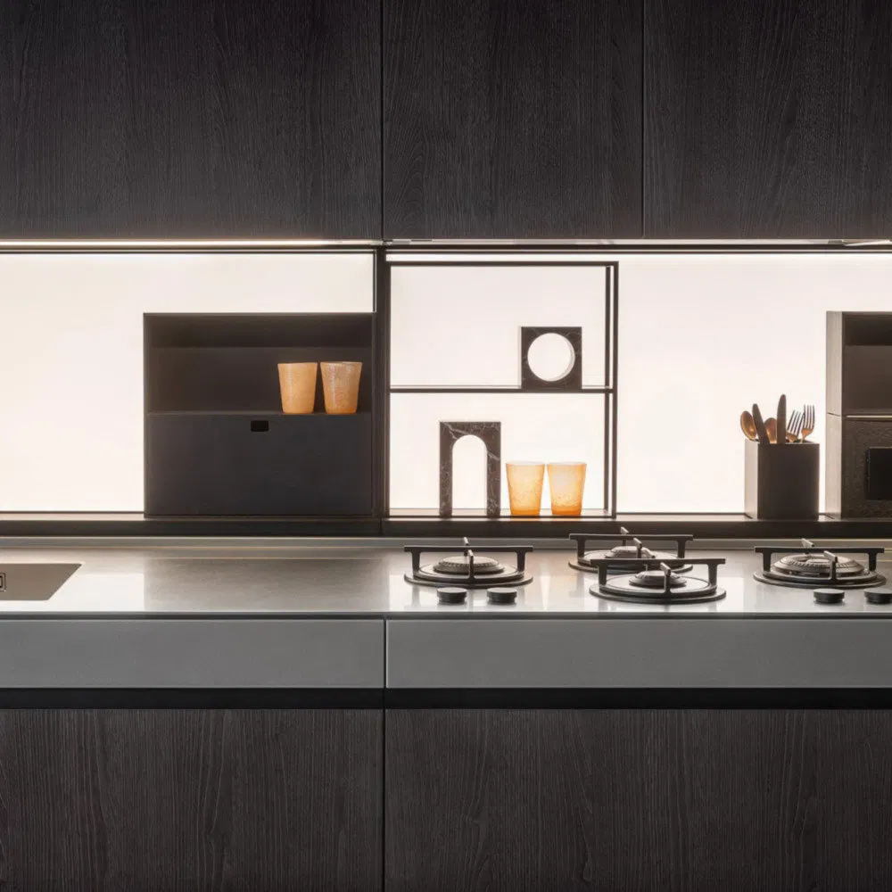 Glass Transparency Odor-Proof Aluminum Frame Glass Kitchen Furniture for Luxury Showrooms