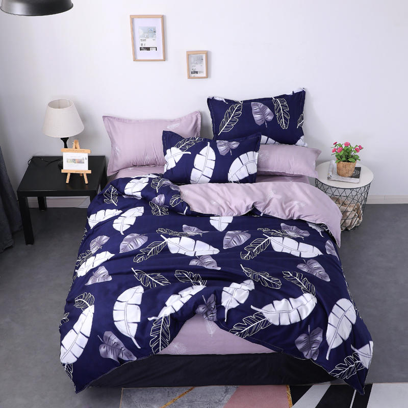 Vietnam Hot Selling 90GSM Navy Blue Color Printed Leaves Microfiber Made in China Home Textile