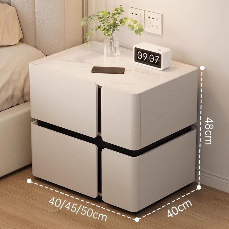 Smart Wooden Bedside Table with Wireless Charging, Bluetooth Speakers &amp; LED Light High-End 3-Color LED Light Storage Drawers Bedroom Furniture