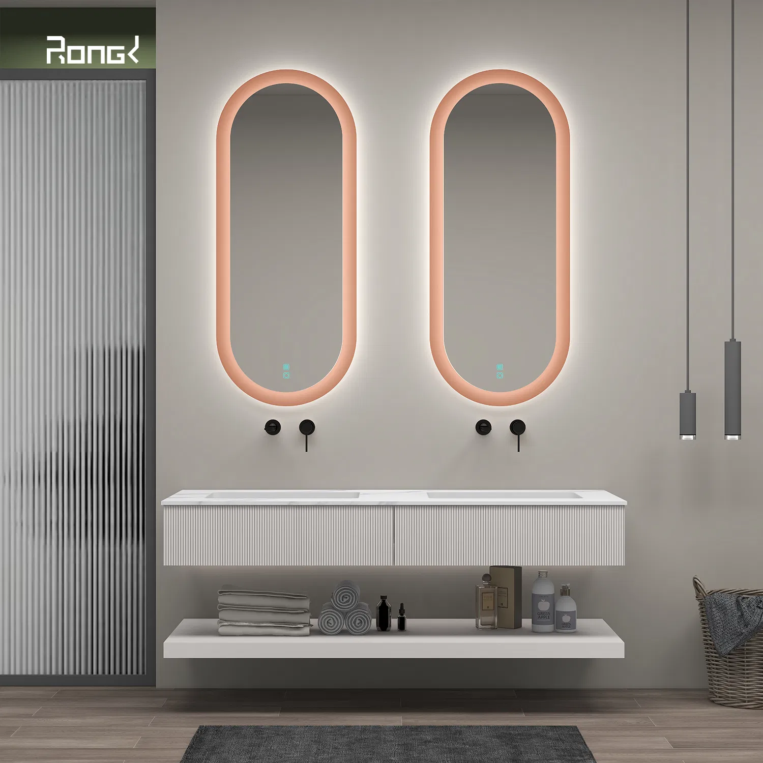 Luxury Design Floating Bathroom Vanity Supplier Mirror Cabinet Modern MDF Wall Mounted Waterproof Vanity Cabinet Fashionable Bathroom Furniture for Modern Homes