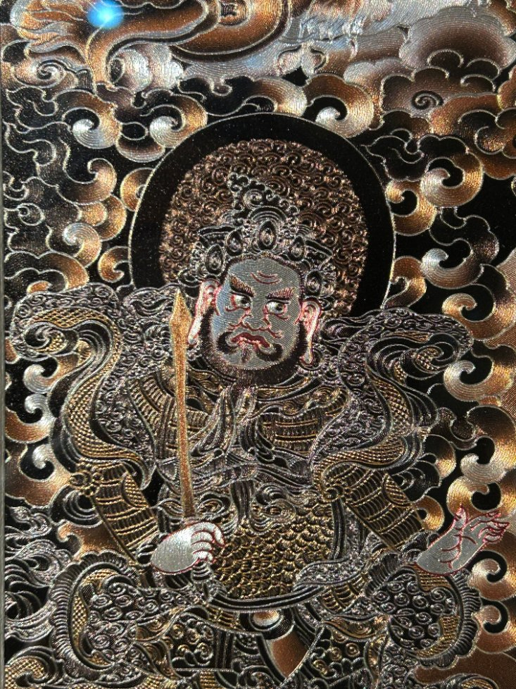 Intaglio Carved Black &amp; Gold Thangka Wall Art Home Decoration