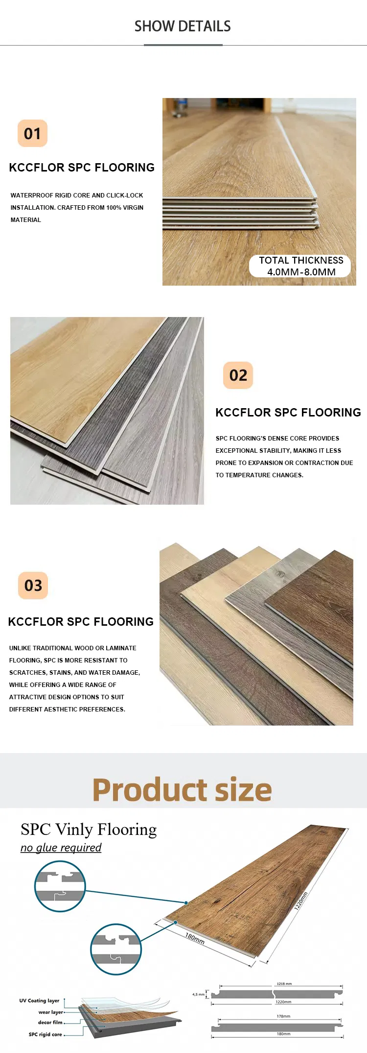 Wood Look Rigid Core Spc Click Flooring Vinyl Floor Covering