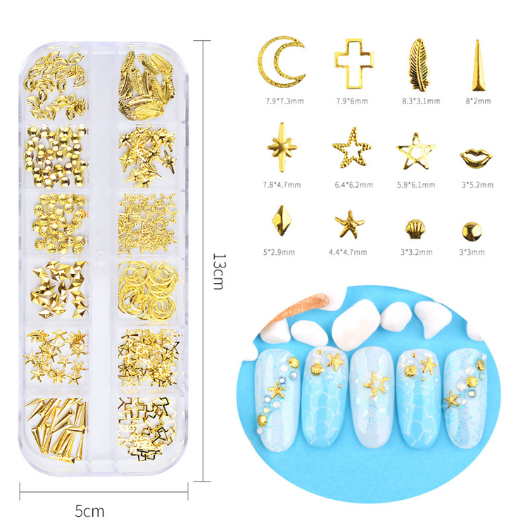 3D Metal Cutout Nail Rivets Oval Triangle Square Multi Shape Nail Art DIY Decorative Accessories, for Nail Art Design Kit