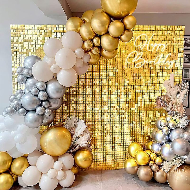 Gold Glitter Shimmer Wall Sequin Panel Backdrop Birthday Wedding Party Event Decoration