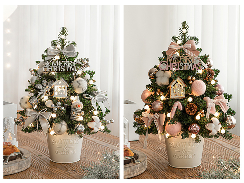 Mini Christmas Tree Desktop Ornament DIY Kit Decorative Luxury Dense PE Material New Design Iron Bucket Christmas Tree for Home Decoration