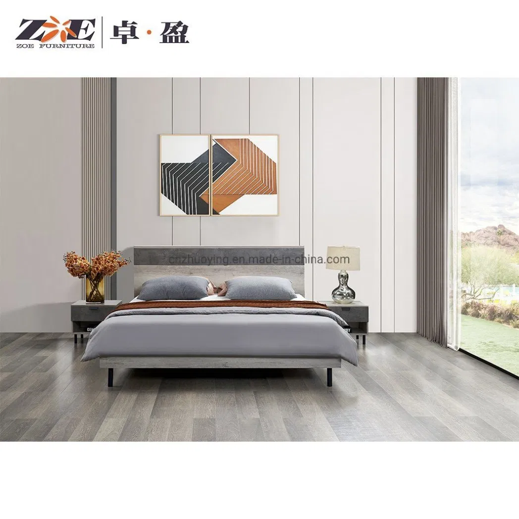 Functional Grey Bed with Nightstands Utility-Driven Home Bedroom Chinese Furniture