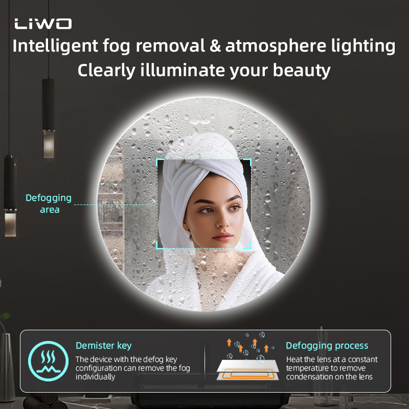 Modern Round Home Furnishings Wall-Mounted Frameless Bathroom Smart LED Mirror White Wire Control with Explosion Proof