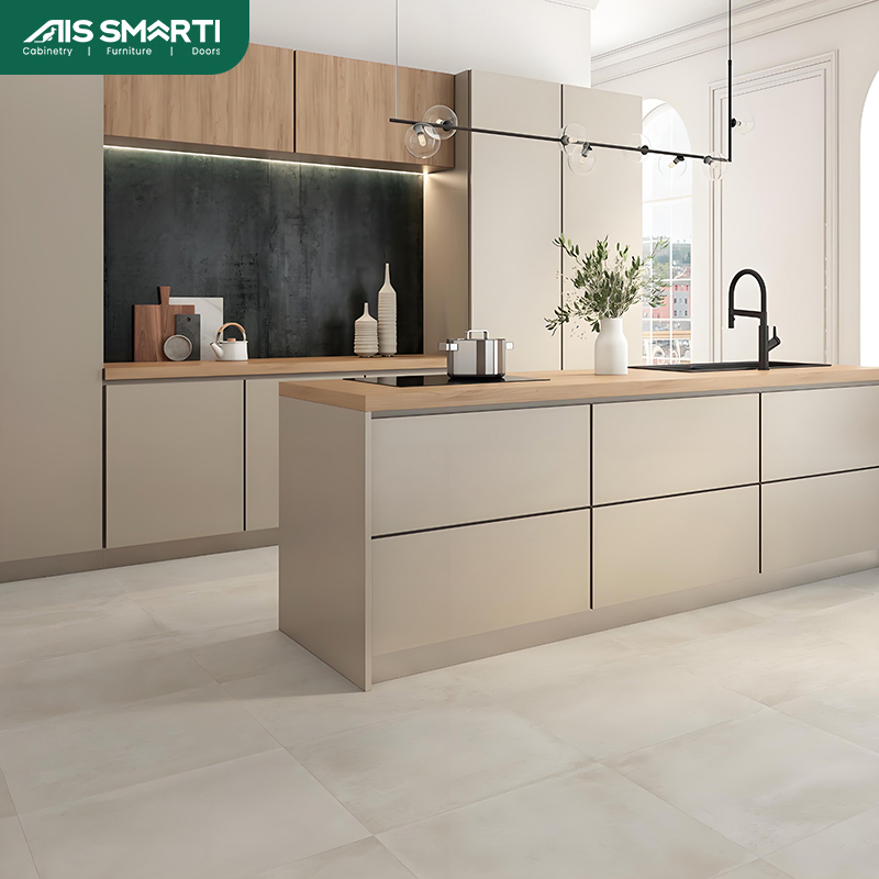 AIS 2025 White Modular Design Home Lacquer Kitchen Cupboard Set Luxury Kitchen Cabinet Modern Kitchen Furniture with Island