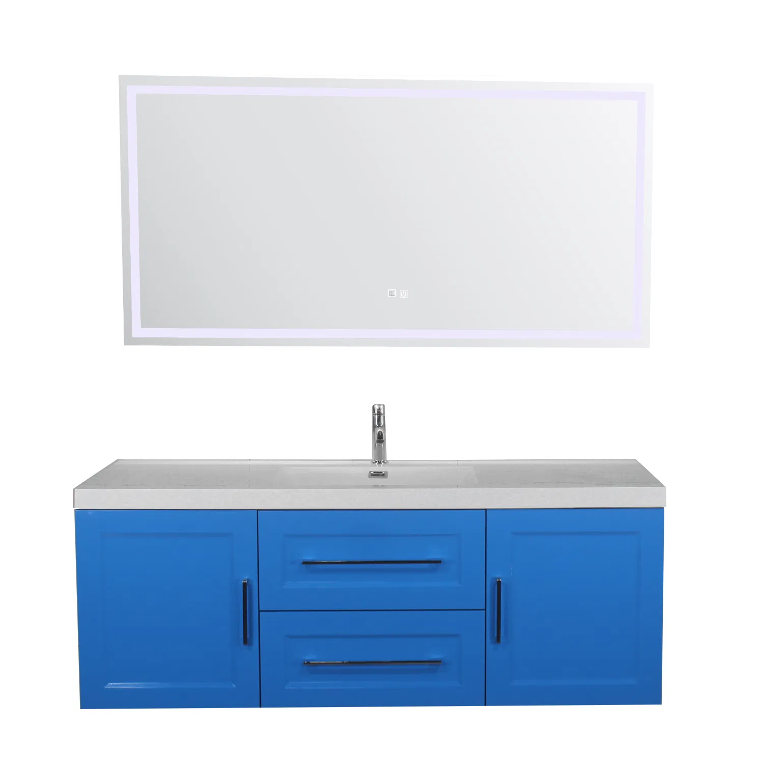 60 Inch Modern Bathroom White High Gloss Painting Plywood Wall Mounted Vanity Unit Cabinet Furniture with LED Mirror