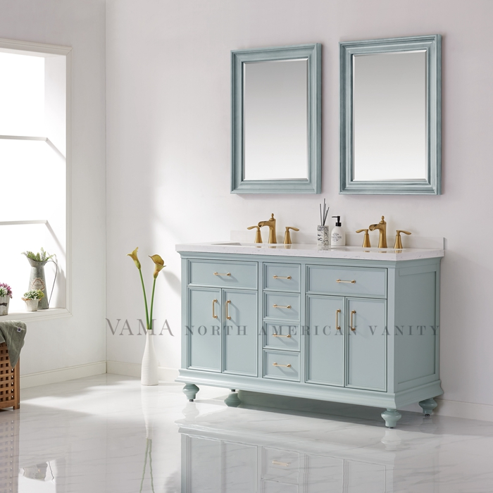 Vama 60 Inch Commercial Ready Made Double Sinks Bathroom Furniture for China