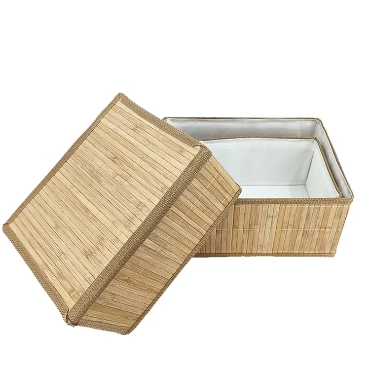 Classic Square Bamboo Storage Boxes Handwoven Natural Fiber Eco-Friendly and Folding Home Organization