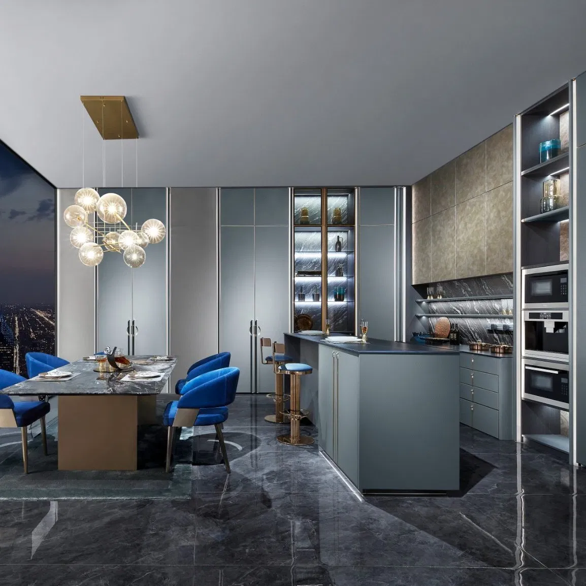 Eastern Aristocratic Traditional Luxury Leather Pattern Baking Paint Acrylic Wooden Kitchen Livingroom Wood Morden Home Furniture