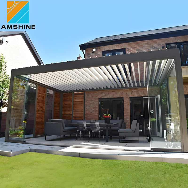 BBQ SPA Outdoor Furniture Garden Gazebo Motorized Canopy Roof Shade Electric Waterproof Adjustable Louver Roof Aluminum Pergola with LED Lights