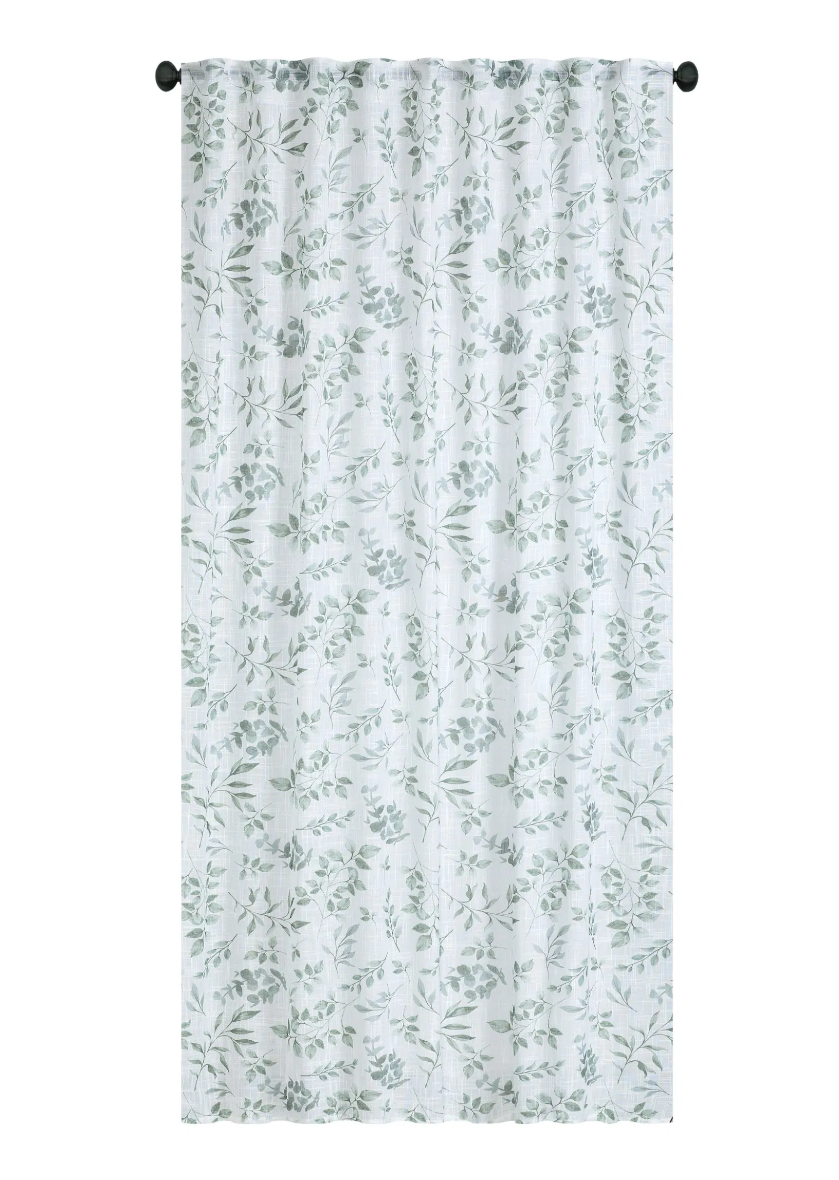 Sheer Curtains Embroidered Leaf Pattern Pocket Faux Linen Floral Semi Sheer Voile Window Curtains/Drapes for Bedroom Living Room