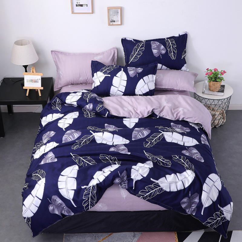 Vietnam Hot Selling 90GSM Navy Blue Color Printed Leaves Microfiber Made in China Home Textile