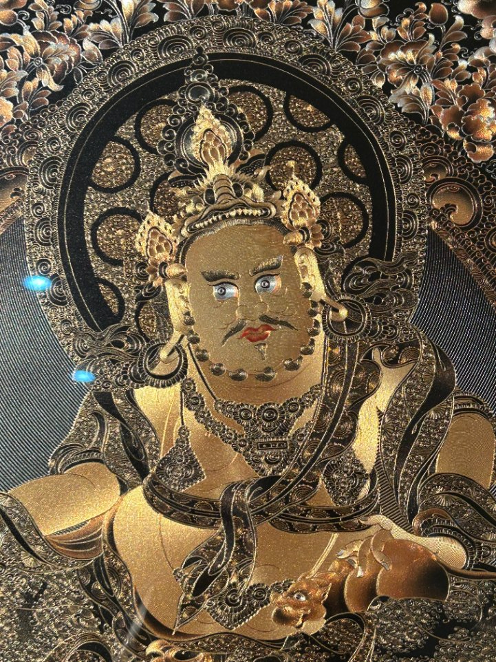 Intaglio Carved Black &amp; Gold Thangka Wall Art Home Decoration