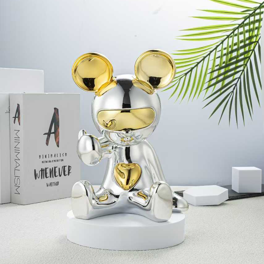 Guangdong Modern Art Decor Cartoon Figure Resin Bear Brick Statue Small Ornament Creative Fiberglass Resin Sculptures Abstract Hotel Office Home Decoration