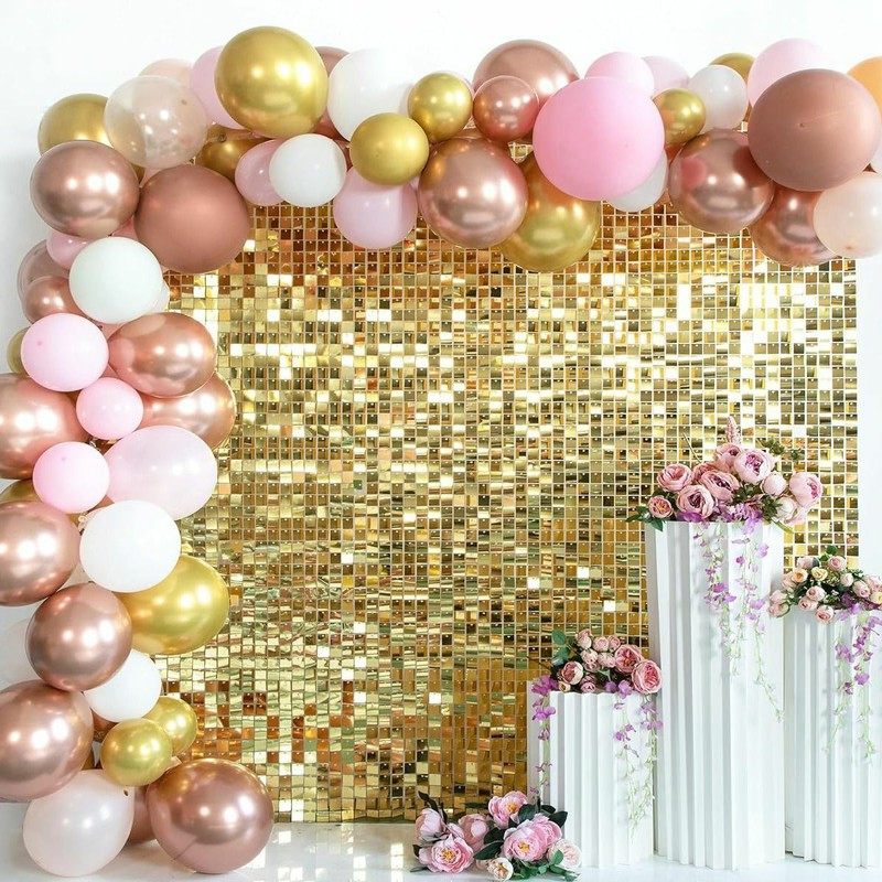 Gold Glitter Shimmer Wall Sequin Panel Backdrop Birthday Wedding Party Event Decoration