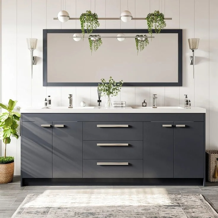 European Style Bathroom Cabinet Drawers Solid Wood Double Sink Sintered Stone Countertop Frame Mirror Bath Vanity Home Furniture