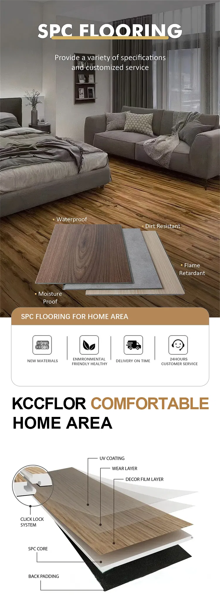 Wood Look Rigid Core Spc Click Flooring Vinyl Floor Covering