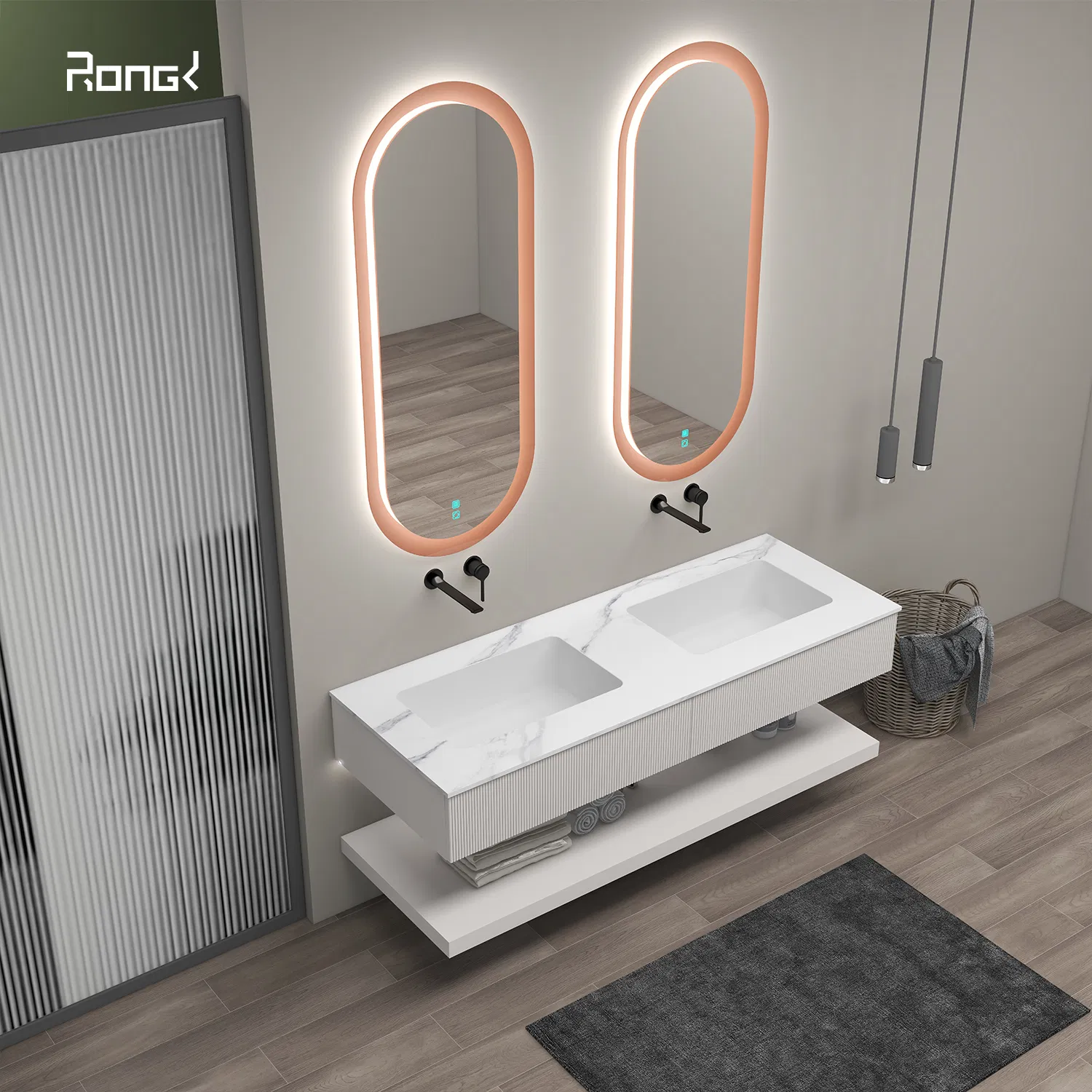 Luxury Design Floating Bathroom Vanity Supplier Mirror Cabinet Modern MDF Wall Mounted Waterproof Vanity Cabinet Fashionable Bathroom Furniture for Modern Homes